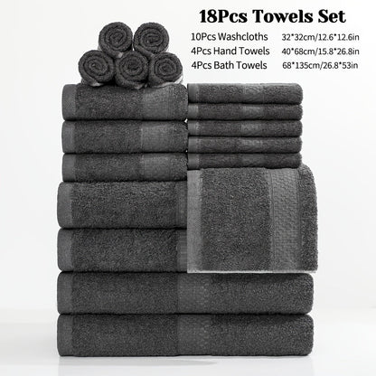 Towel Set 12, 16 or 18 Piece 450GSM Cotton-Blend Bath, Hand and Face Towels in Multiple Colors