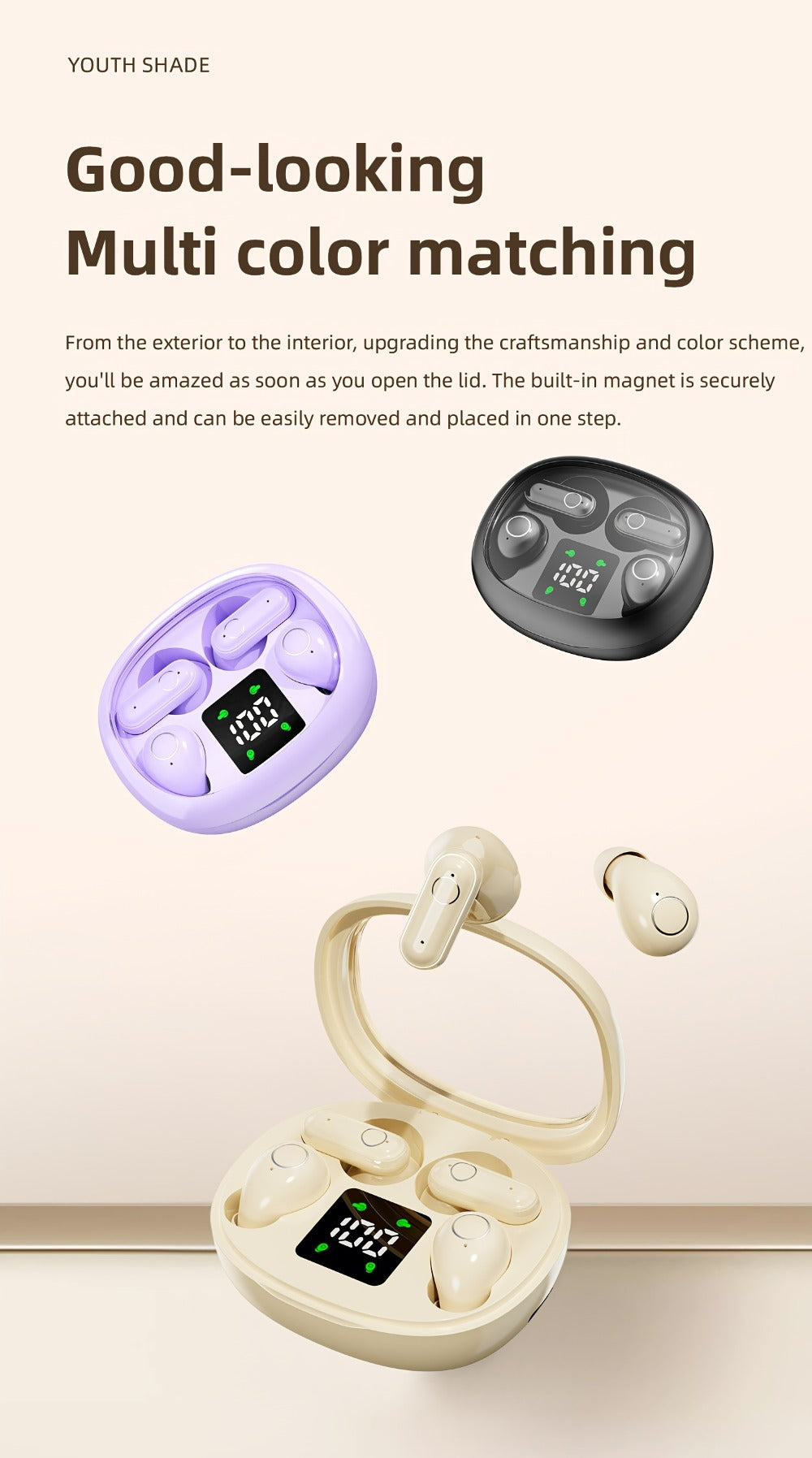 Wireless Earbuds MSHUKCOE 2-in-1 Mini Sleep Style with Noise Reduction and 6D HiFi Sound in Three Colors