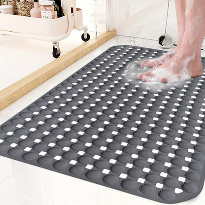 TPR Suction-Cup Shower Bath Mat, 26.38 x 14.17 Inches with Raised Texture in Gray or White