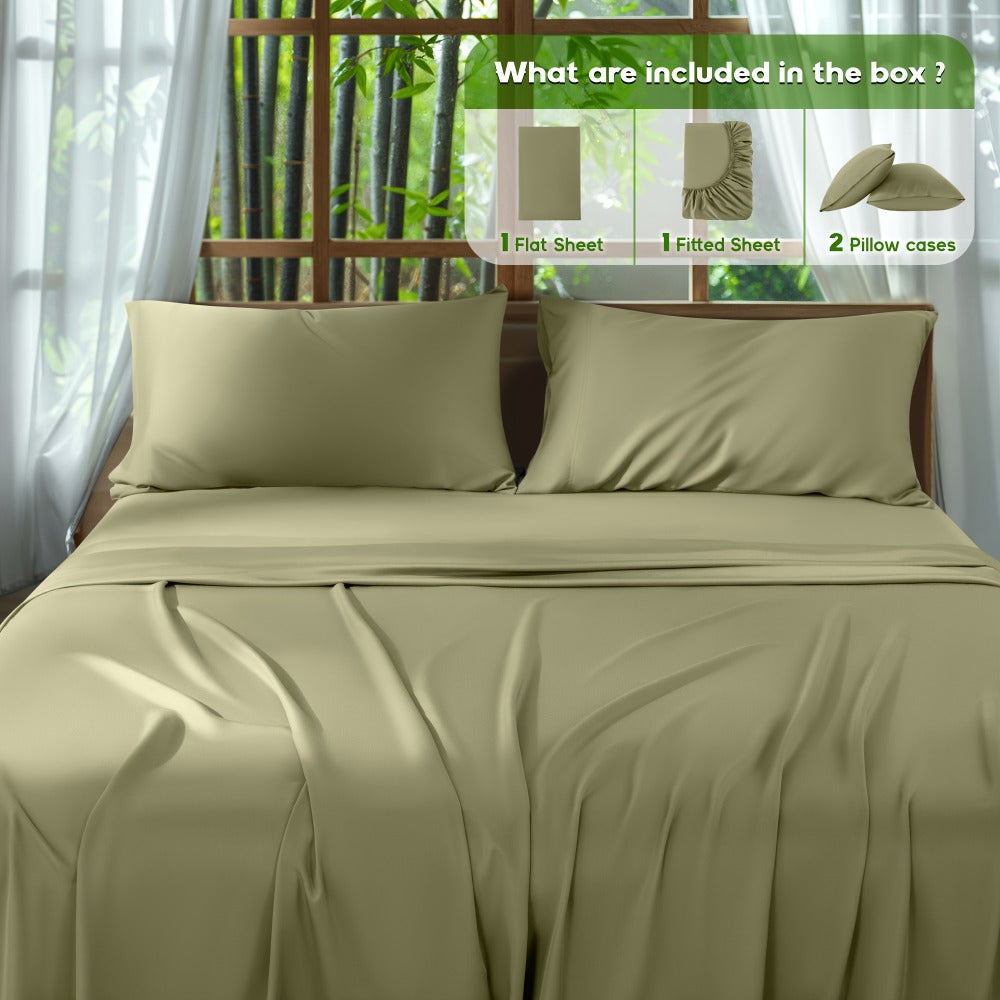 Sheet Set, Four-Piece Bamboo-Blend Plain-Weave Bedding with 16-Inch Fitted Pocket and Thirteen Solid Colors