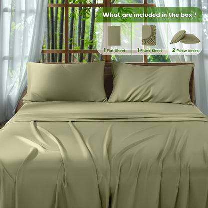 Sheet Set, Four-Piece Bamboo-Blend Plain-Weave Bedding with 16-Inch Fitted Pocket and Thirteen Solid Colors