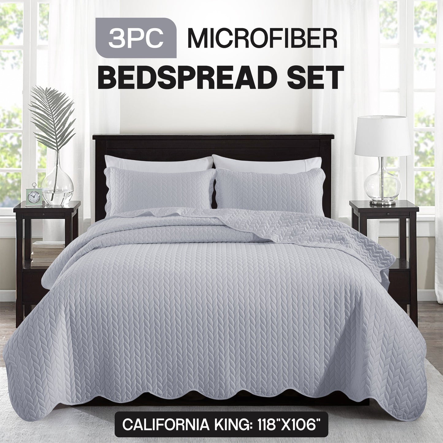 Chevron-Texture Three-Piece Bedspread Set in 16 Colors with Twin, Queen-Full, King and California King Sizes