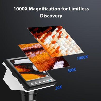 4.3-Inch IPS Digital Microscope with Eight LEDs, 32GB Card and Adjustable Stand for Coin and PCB Inspection