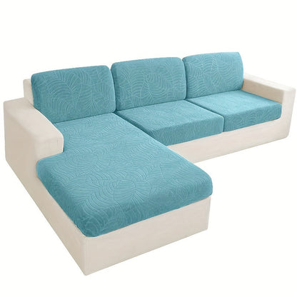 Sofa Cover Set, Six-Piece Leaf Jacquard Stretch Slipcover with Elastic-Band Edges in Eight Colors