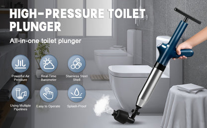 Toilet Plunger Set High Pressure Air Drain Unclogger - Stainless Steel Toilet Snake & Air Discharge Impactor for Clogged Toilet, Kitchen Sink, Bathroom Drain & Pipe Blockage Removal