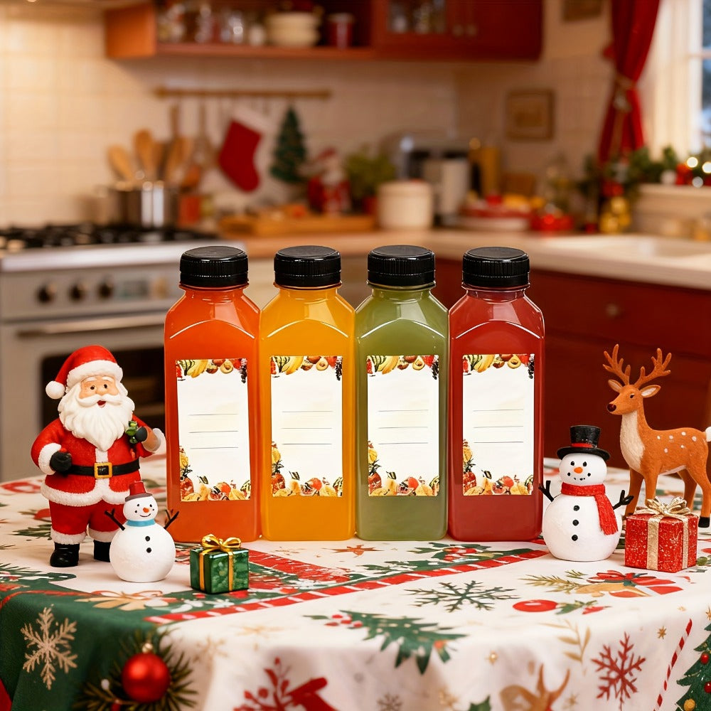 Reusable Juice Bottle Set, Clear Plastic 12oz or 16oz Drink Containers with Lids, Funnel and Cleaning Brush