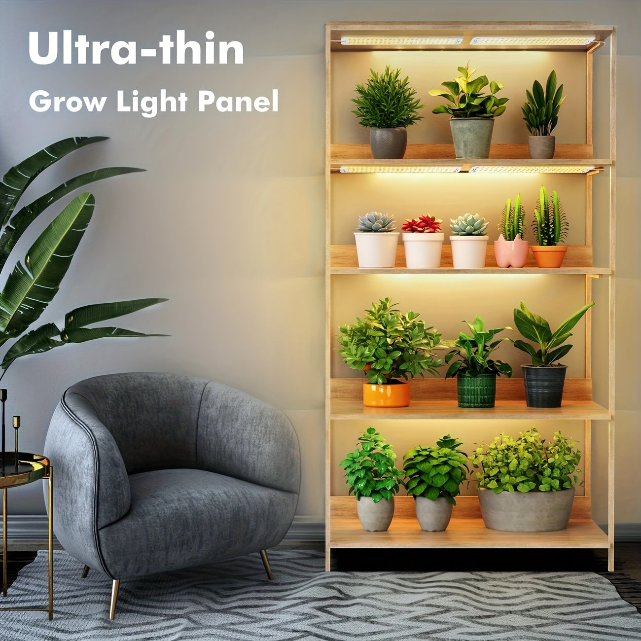 Four-Panel 5V USB Plant Light Kit with 96-LED Boards, Timer Controller and Shelf Mounting Pieces