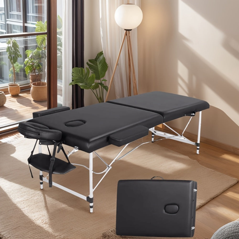Portable Massage Table Folding Aluminum Frame PU Leather Adjustable Height 3-Section Spa Bed for Lash Extensions Esthetician Tattoo Facial Waxing Home Salon Use with Carrying Bag