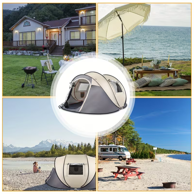 Camping Tent 5-8 Person Automatic Three-Pole Shelter, 110.24 x 82.68 x 47.24 Inches for Outdoor Camp Setup