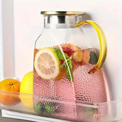 1.8-Liter Textured Glass Fridge Jug Set with Lid, Long Spoon and Cleaning Brush for Cold Drinks