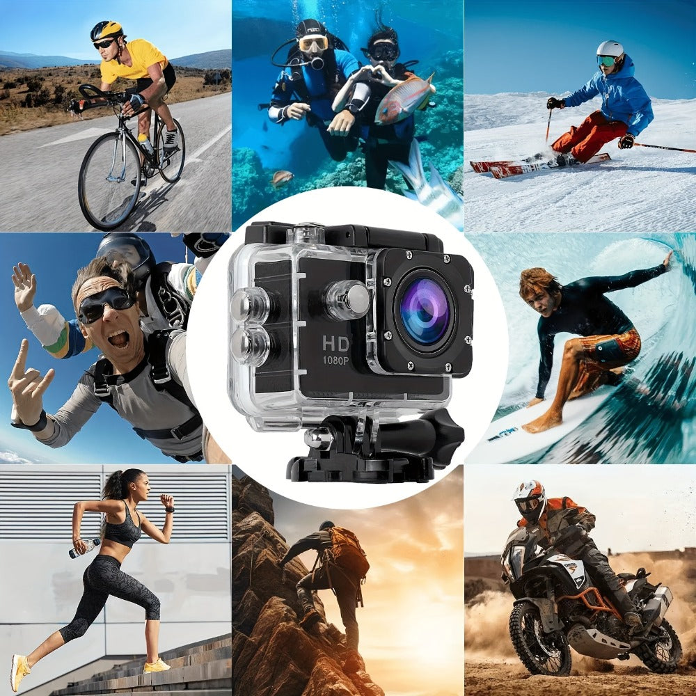 1080P 30fps-Labeled Action Camera with 170-Degree Lens, 2-Inch LCD, 900mAh Battery and Mounting Accessories