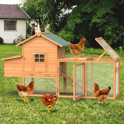 Chicken Coop on Wheels with Nesting Box & Removable Tray | Portable Wooden Hen House for 3-4 Hens with Expandable Run, Wood or Sunshine Board Roof