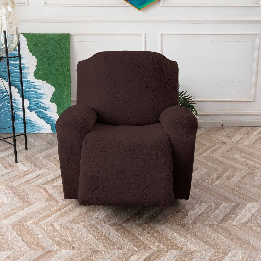Four-Piece Recliner Chair Cover Set with Leaf Jacquard Pattern, Side Pocket and Six Color Options