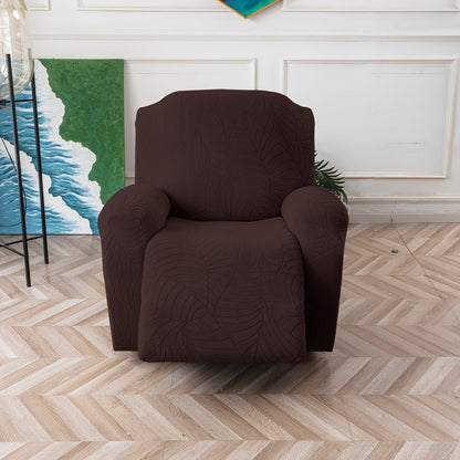 Four-Piece Recliner Chair Cover Set with Leaf Jacquard Pattern, Side Pocket and Six Color Options