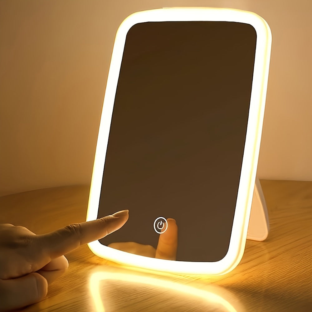 Makeup Mirror Portable Folding LED Stand with Three Light Colors, Touch Brightness and USB Rechargeable Power