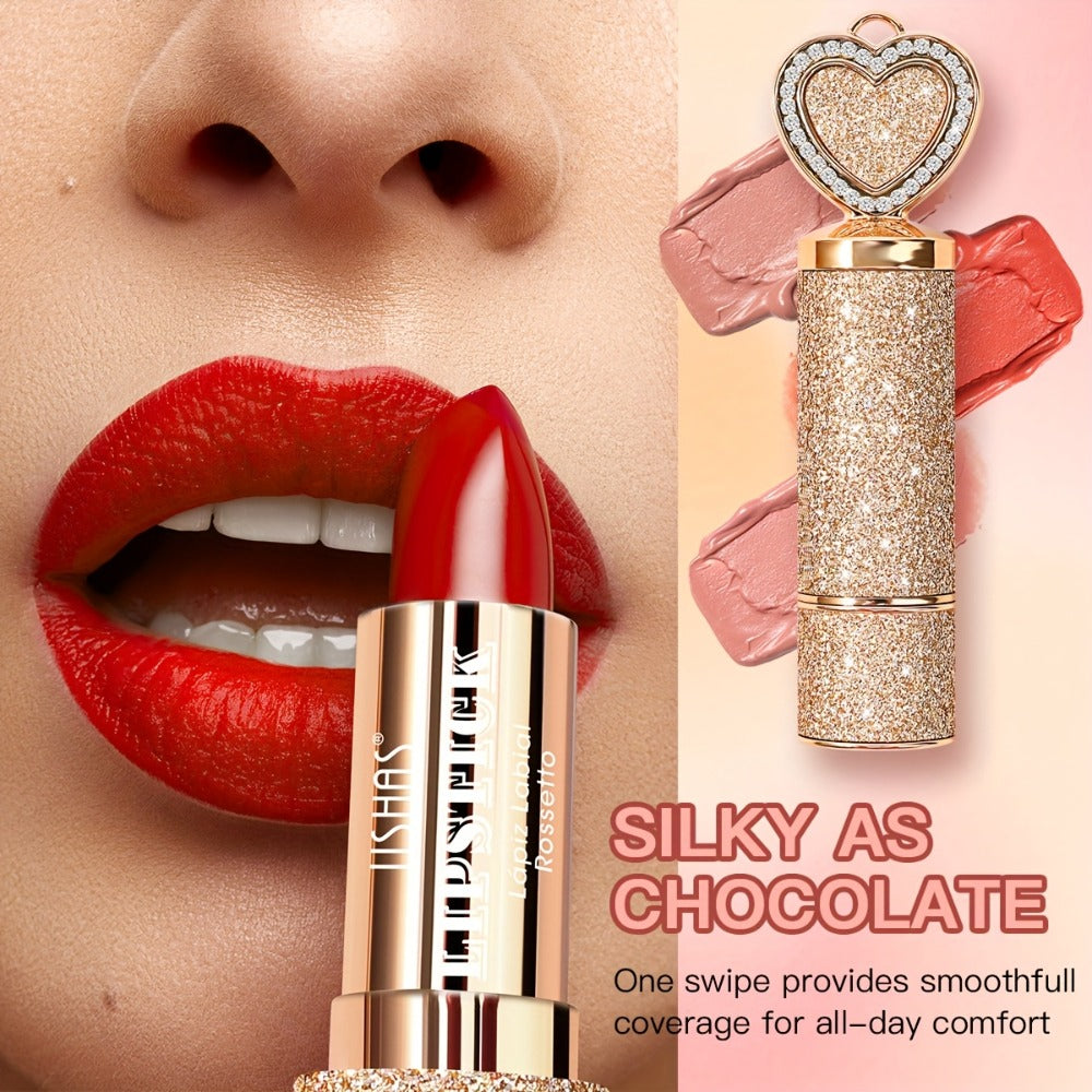 Matte Lipstick Heart-Shaped Design 24H Long-Lasting Velvet Finish — Transfer-Resistant Highly Pigmented Buildable Lip Color, Smooth Application 10 Shades Women Beauty Gift