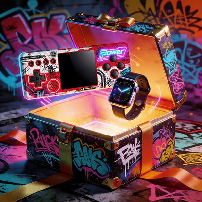 Retro Handheld Game Console Smart Watch Set HD Screen - Portable Classic Gaming Device 2-in-1 Bundle, Best Birthday Valentine Christmas Gift for Men Women Friends Family