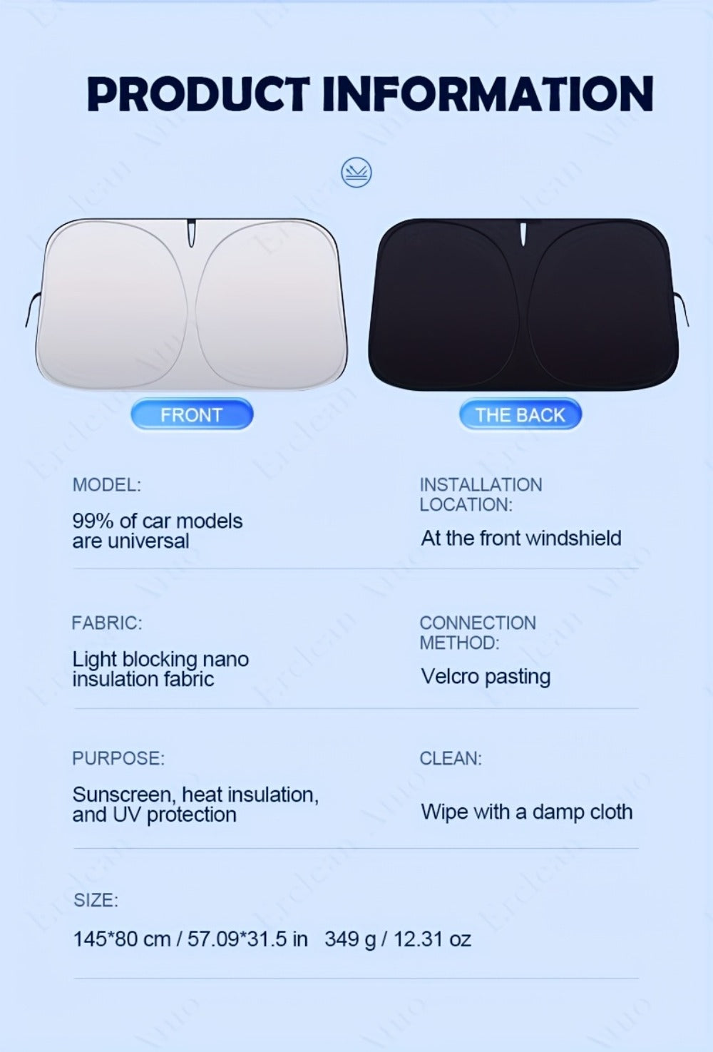 Car Windshield Sun Shade - Foldable Front Window UV Protection Sunshade Blocker, Heat Reflector Visor for Car Interior Cooling, Universal Fit Large Size Dashboard Protector