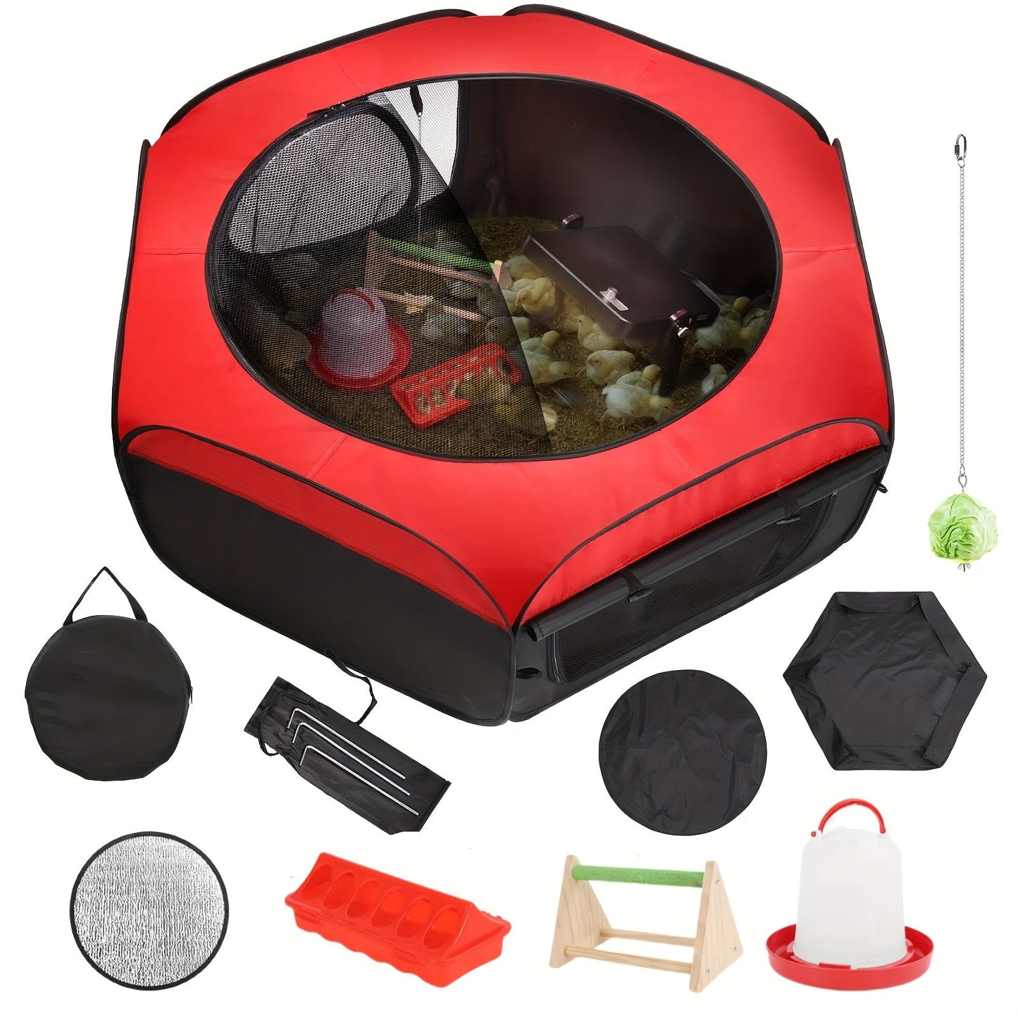 Chicken Brooder Tent Bundle | Chick Playpen Feeder Waterer Perch Kit
