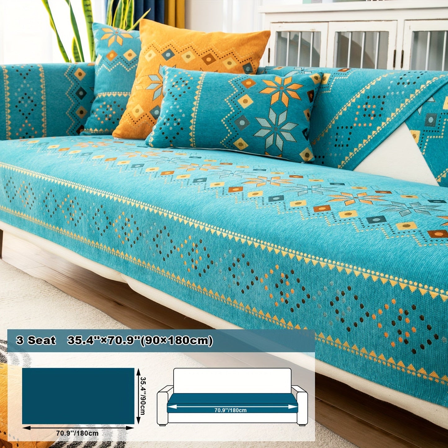 Sofa Cover Bohemian Geometric Panels for 1 to 4 Seats, Armrest or Backrest in Five Color Options