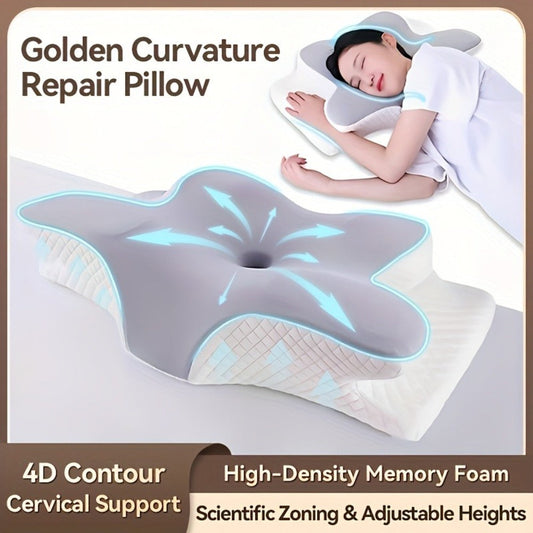 Cervical Neck Pillow for Sleeping - Butterfly Contour Memory Foam Ergonomic Support for Back & Side Sleepers, Slow Rebound Pressure Relief, Cervical Spine Alignment, Machine-Washable Cover, Multi-Color