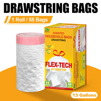 13-Gallon Scented Drawstring Trash Bags in White with Pink Ties and 20, 55, 110 or 165-Count Packs
