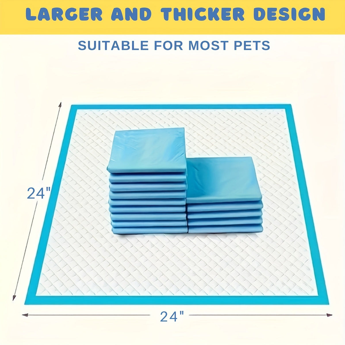 Six-Layer Disposable Pet Pads with 50, 101 or 200-Piece Pack Options and Blue-White Design