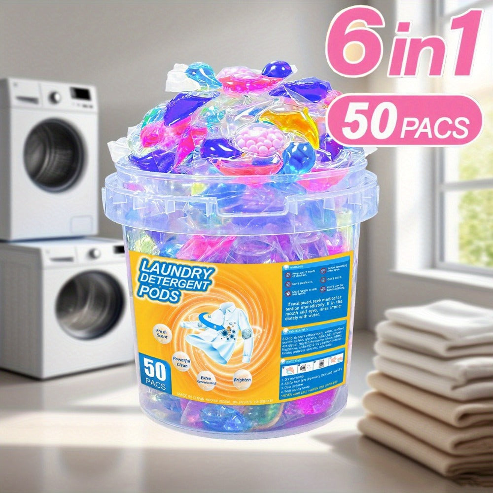 Laundry Detergent Pods, 50-Count Pack in a Clear Handled Storage Tub with Multicolor Pod Design
