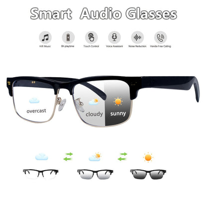 Photochromic Smart Audio Glasses – Auto-Tinting Sunglasses with Built-in Speaker & Mic, HD Voice Calls, Hi-Fi Music, Anti-Blue Light – for Sports, Driving & Daily Wear