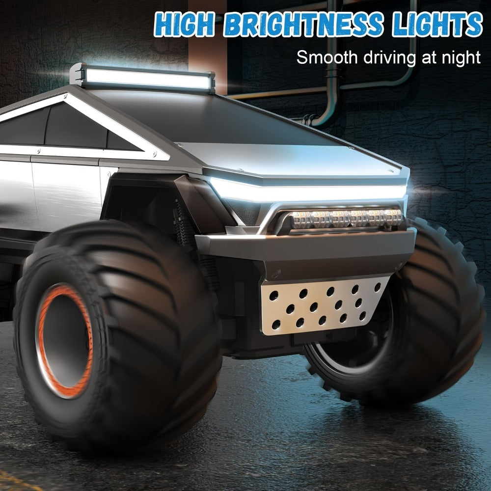 1:12 Scale RC Monster Truck 4WD All-Terrain – Remote Control Cybertruck & Pickup Truck with LED Lights & Sound Effects, 2.4GHz Rechargeable RC Car Gift for Boys Ages 6 7 8 9 10 Birthday Christmas