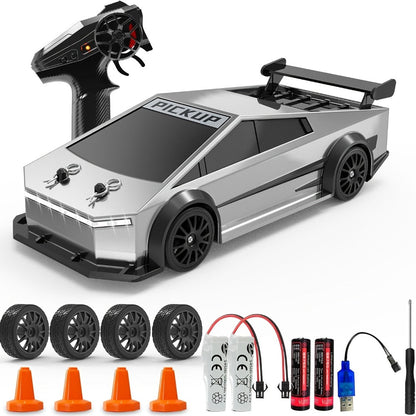 1:24 Scale RC Car 4WD High-Speed Drift Car with LED Lights 2.4GHz All-Terrain Remote Control Car for Boys – Christmas Birthday Halloween Gift (Silvery Grey / Black)