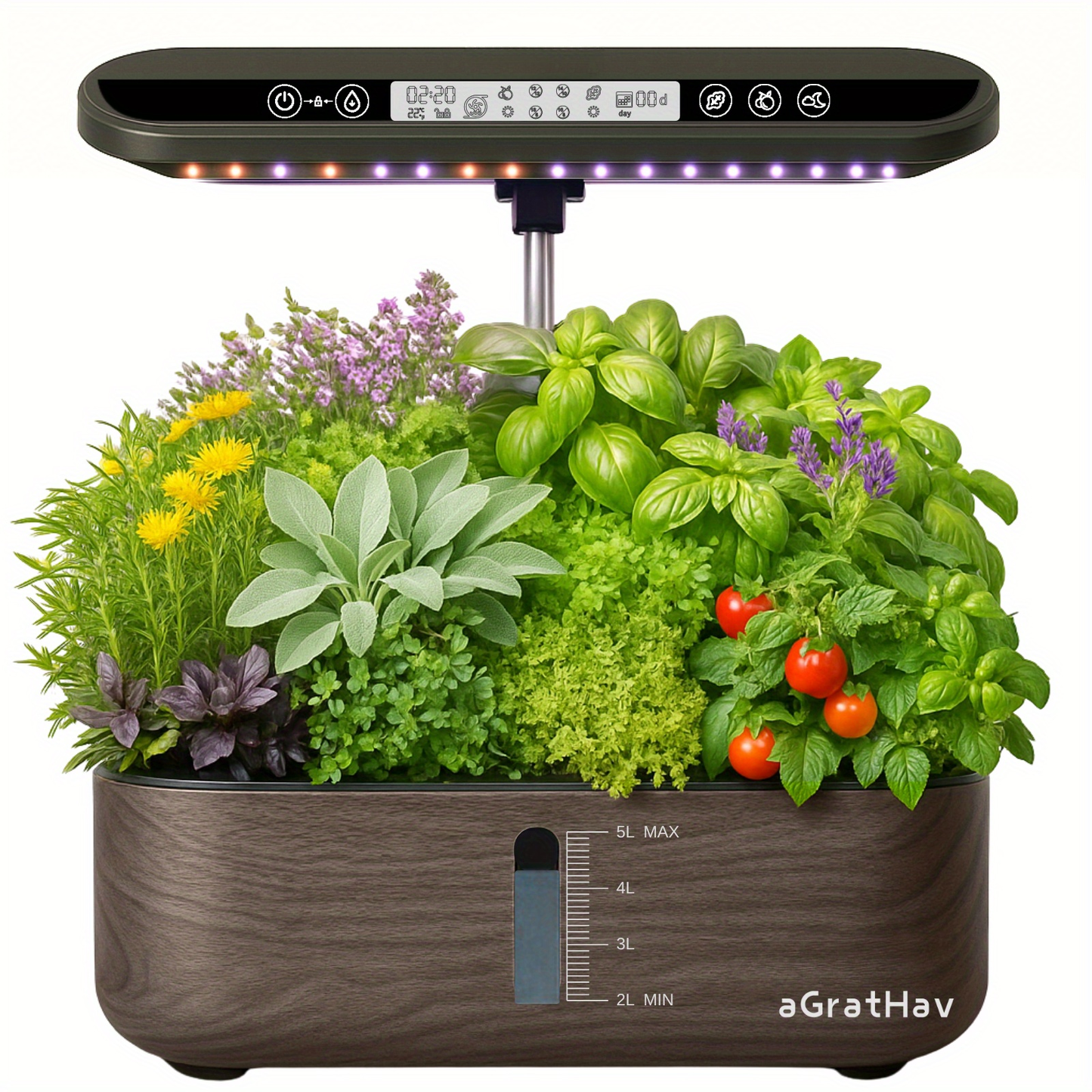 14-Pod Hydroponic Garden Kit with LED Grow Light, Timer, Pump and 1.32 Gallon Tank in Two Finishes