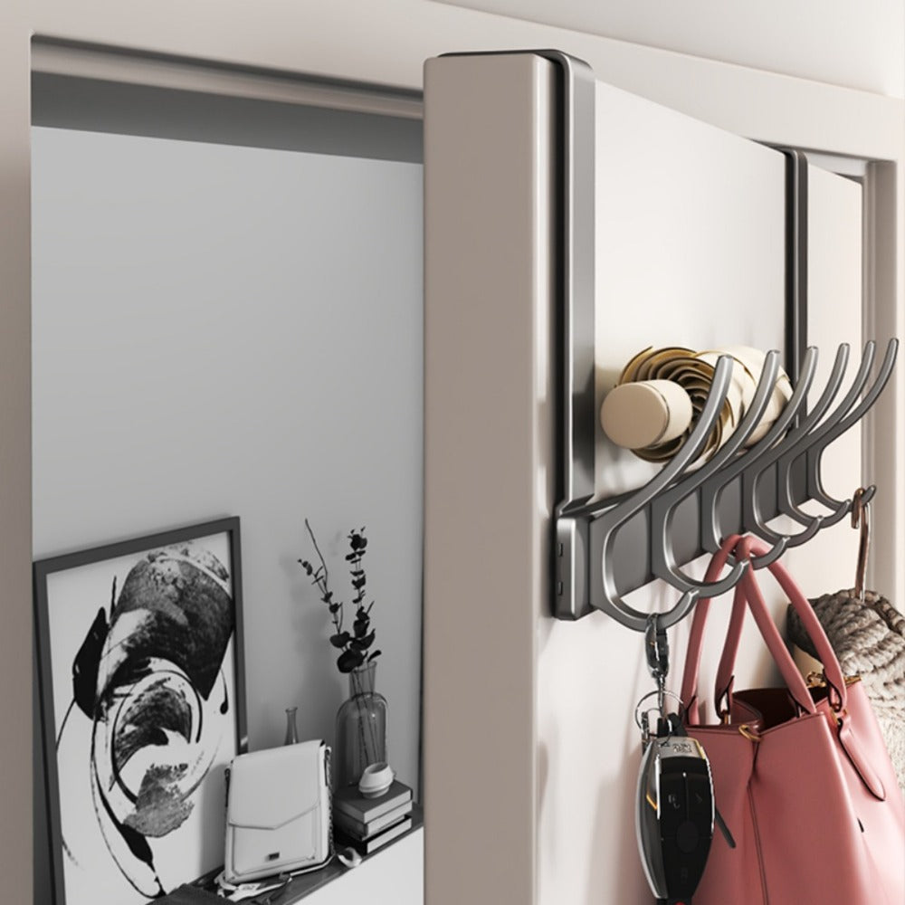 Over-the-Door Hook Hanger Sets in Black with Two 5- or 6-Hook Racks for Keys, Hats and Bags