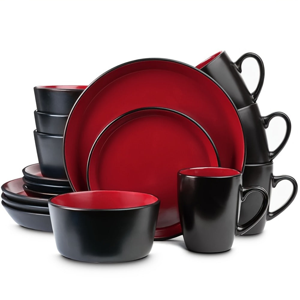 Ceramic Dinnerware Set for 4 – Porcelain Plates Bowls Cups Matte Finish Dishwasher Microwave Oven Safe Stoneware Tableware Scratch Resistant for Restaurant Kitchen Wedding Anniversary Gift
