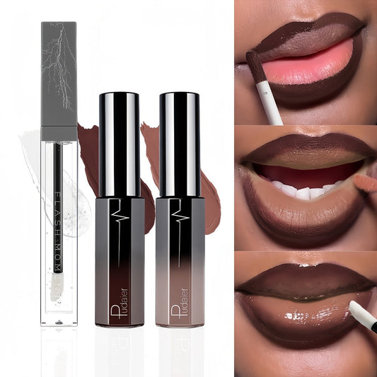 Matte Lip Gloss & Lip Oil Set 3-Piece – Long Lasting Waterproof Velvet Finish, Non-Stick Comfortable Formula, Red Purple Pink Berry Shades for Women
