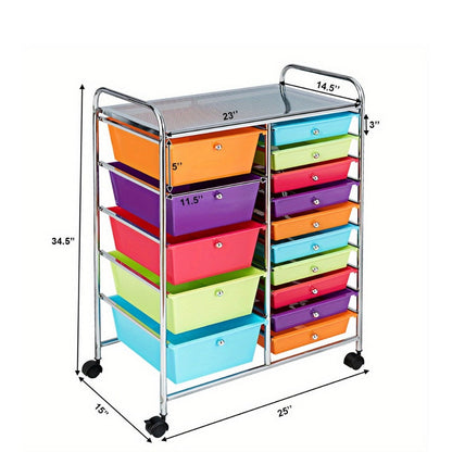 15-Drawer Metal Rolling Storage Cart with Locking Wheels and Added Privacy for Bathroom detail image