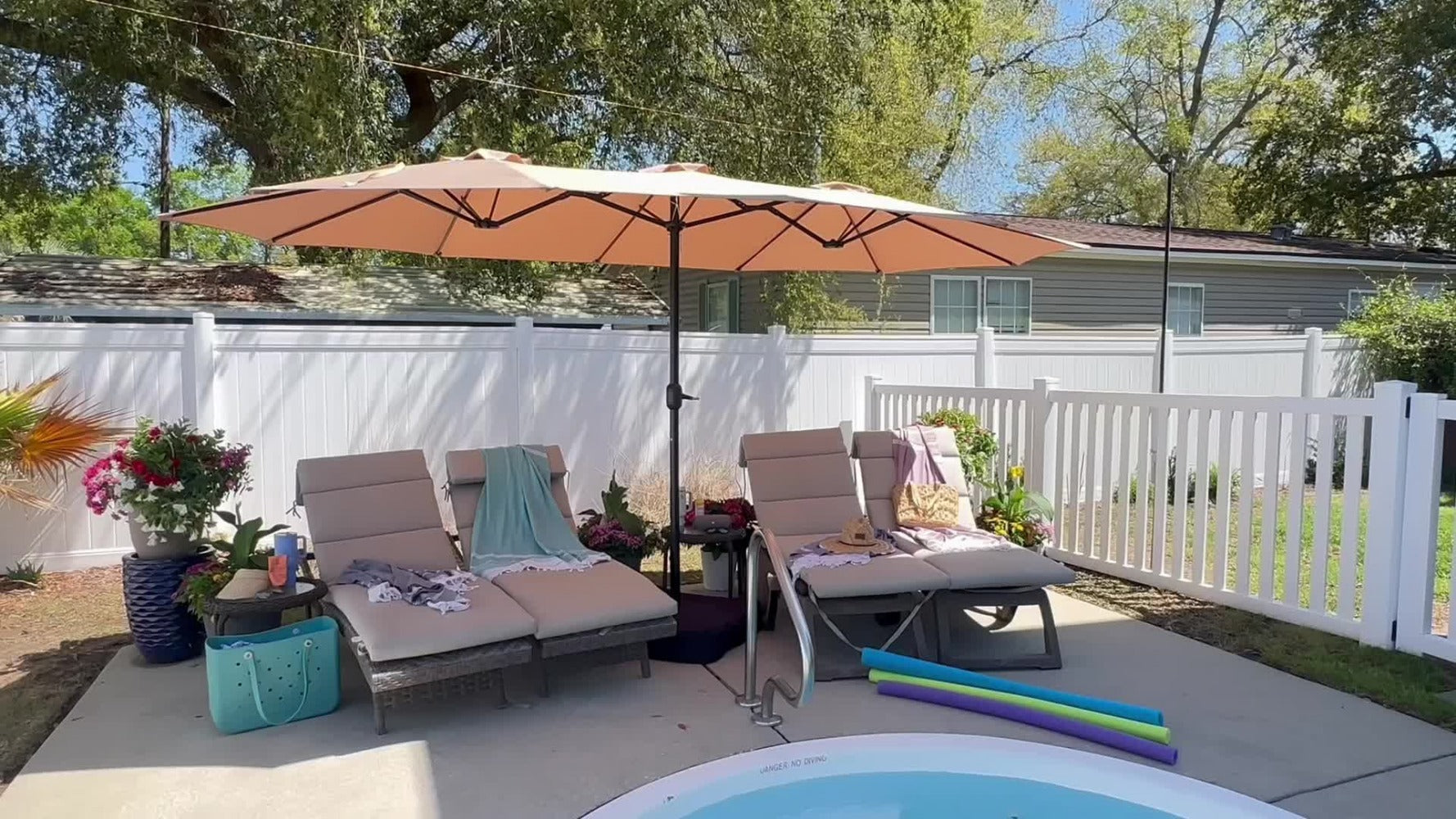 15-Foot Double-Sided Patio Umbrella with UV Protection, Outdoor Market Umbrella detail image - detail view 10