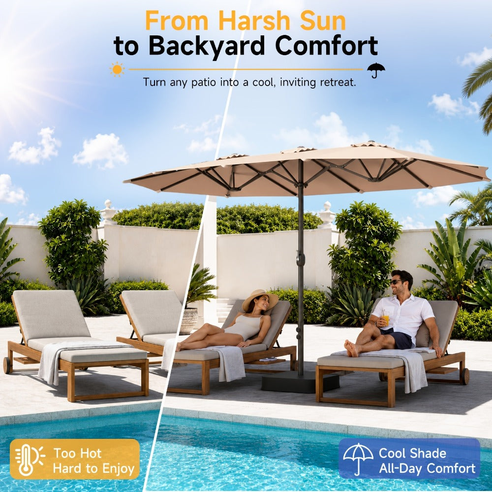 15-Foot Double-Sided Patio Umbrella with UV Protection, Outdoor Market Umbrella detail image - detail view 11