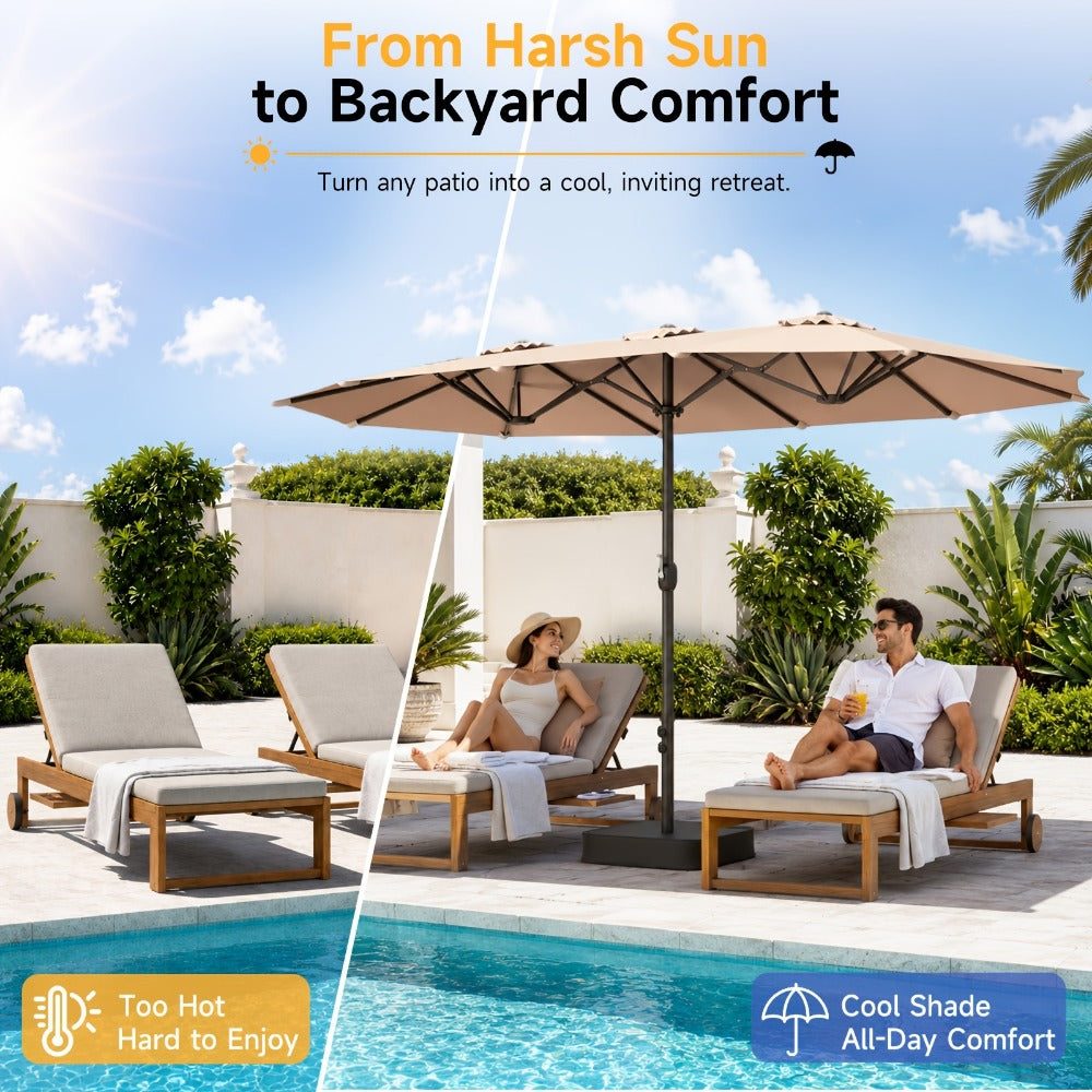 15-Foot Double-Sided Patio Umbrella with UV Protection, Outdoor Market Umbrella detail image