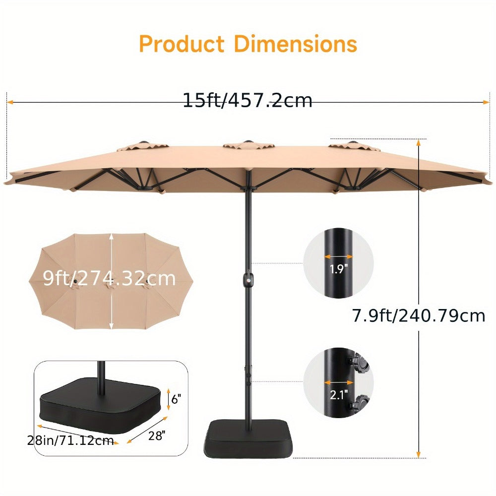 15-Foot Double-Sided Patio Umbrella with UV Protection, Outdoor Market Umbrella detail image - detail view 4
