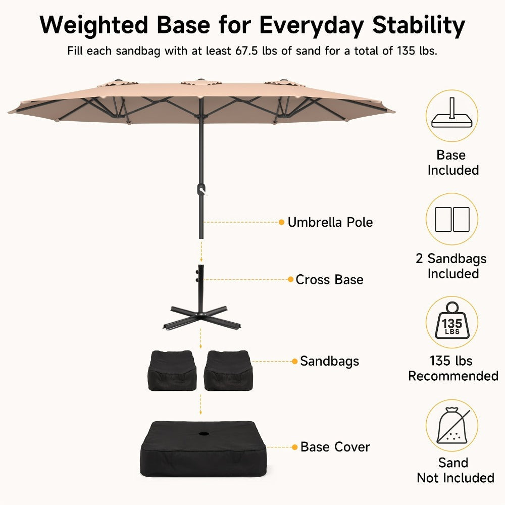 15-Foot Double-Sided Patio Umbrella with UV Protection, Outdoor Market Umbrella detail image - detail view 5