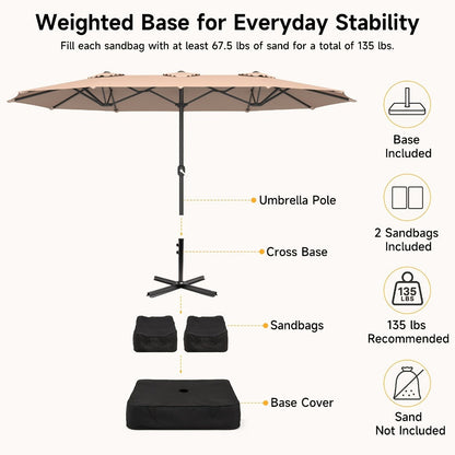 15-Foot Double-Sided Patio Umbrella with UV Protection, Outdoor Market Umbrella detail image - detail view 5