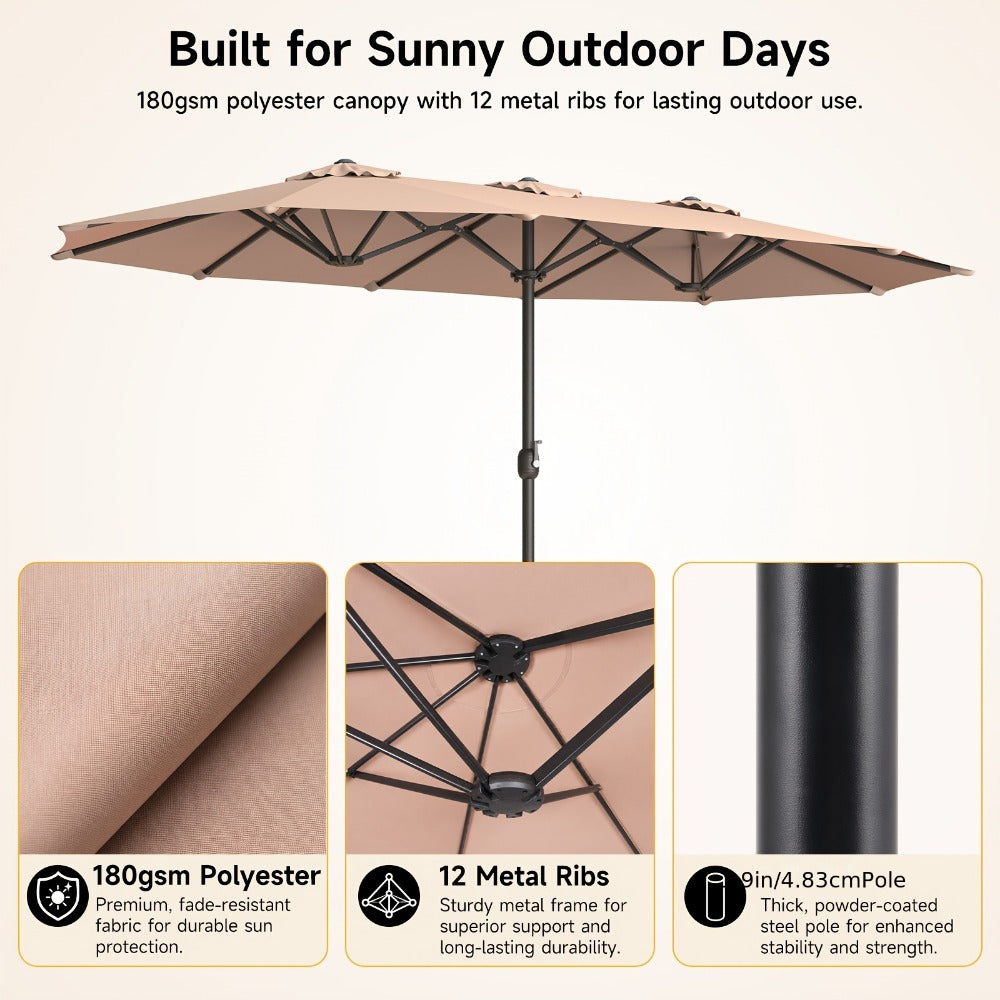 15-Foot Double-Sided Patio Umbrella with UV Protection, Outdoor Market Umbrella detail image - detail view 6