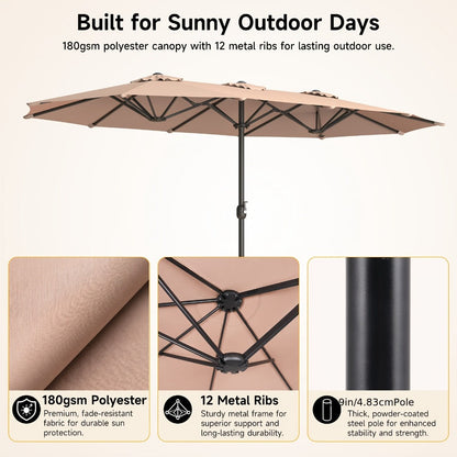 15-Foot Double-Sided Patio Umbrella with UV Protection, Outdoor Market Umbrella detail image - detail view 6