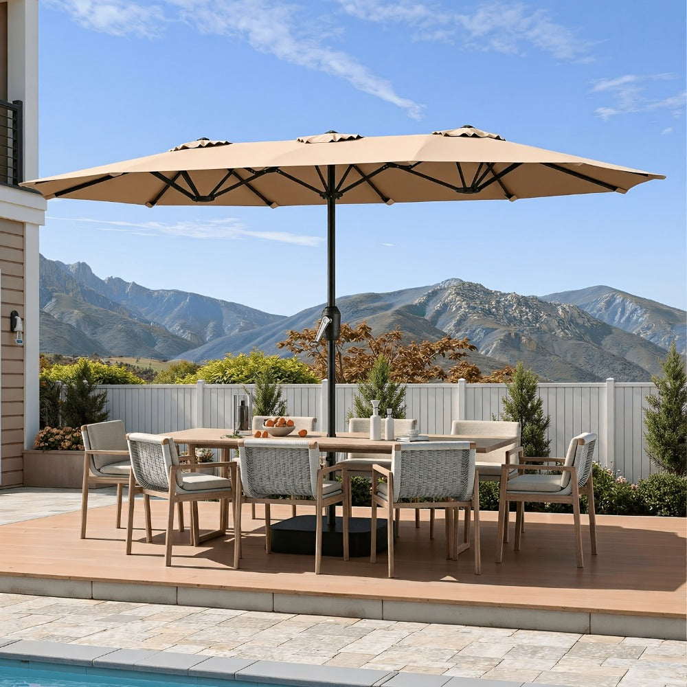 15-Foot Double-Sided Patio Umbrella with UV Protection, Outdoor Market Umbrella detail image - detail view 9