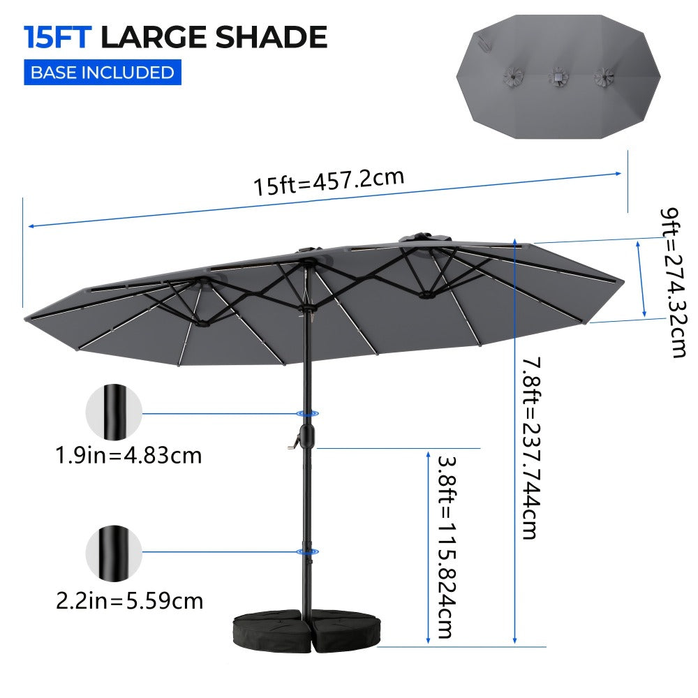 15-Foot Solar LED Patio Umbrella, Outdoor Table Umbrella for Outdoor Shade and Protection detail image - detail view 4
