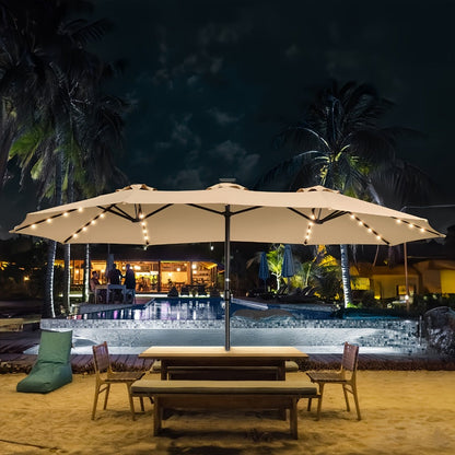 Patio Umbrella, 15 Ft Double-Sided with Base & 48 Solar LED Lights UPF50+ UV Protection 12 shown in the main product view