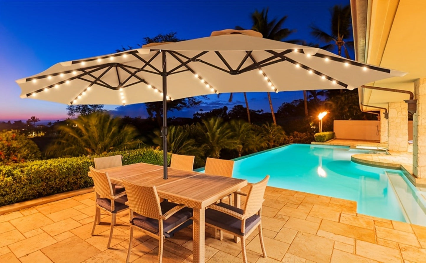 15-Foot Solar LED Patio Umbrella with LED Lighting, Outdoor Market Umbrella detail image - detail view 18