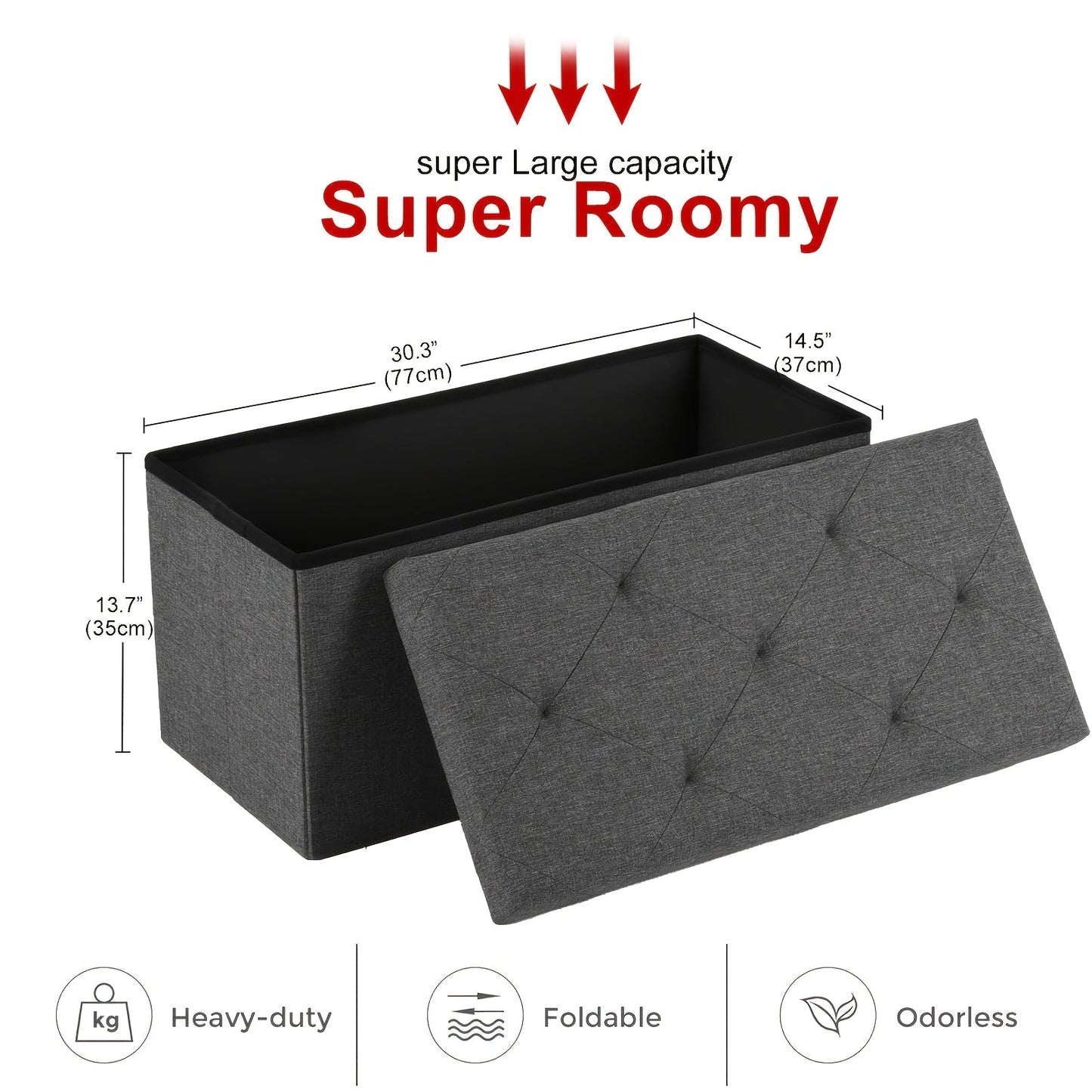 Storage Ottoman shown in the 30in-Grey option