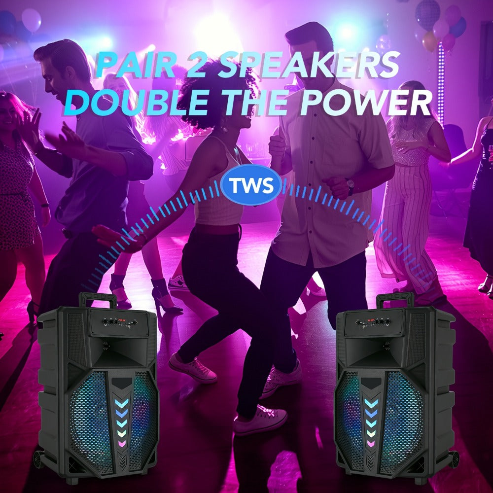 15-Inch Portable PA Speaker with RGB Lights, Wireless Audio and Mic detail image - detail view 12
